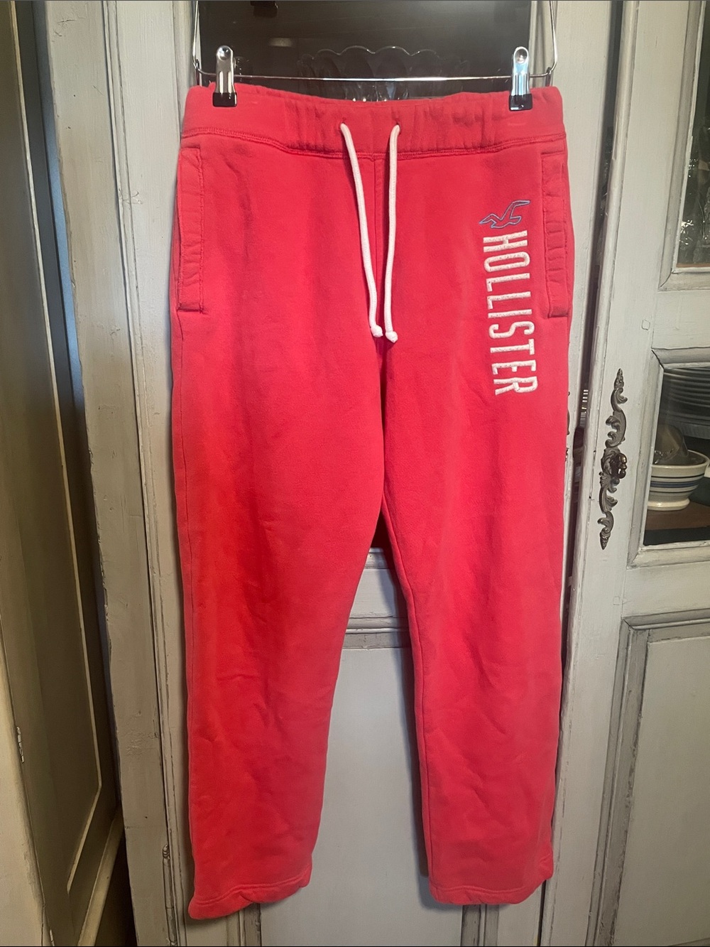 Hollister Red Sweatpant Joggers with White Drawstring
